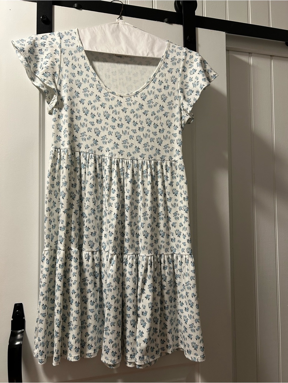 Blue and White Floral Tiered Swing Dress